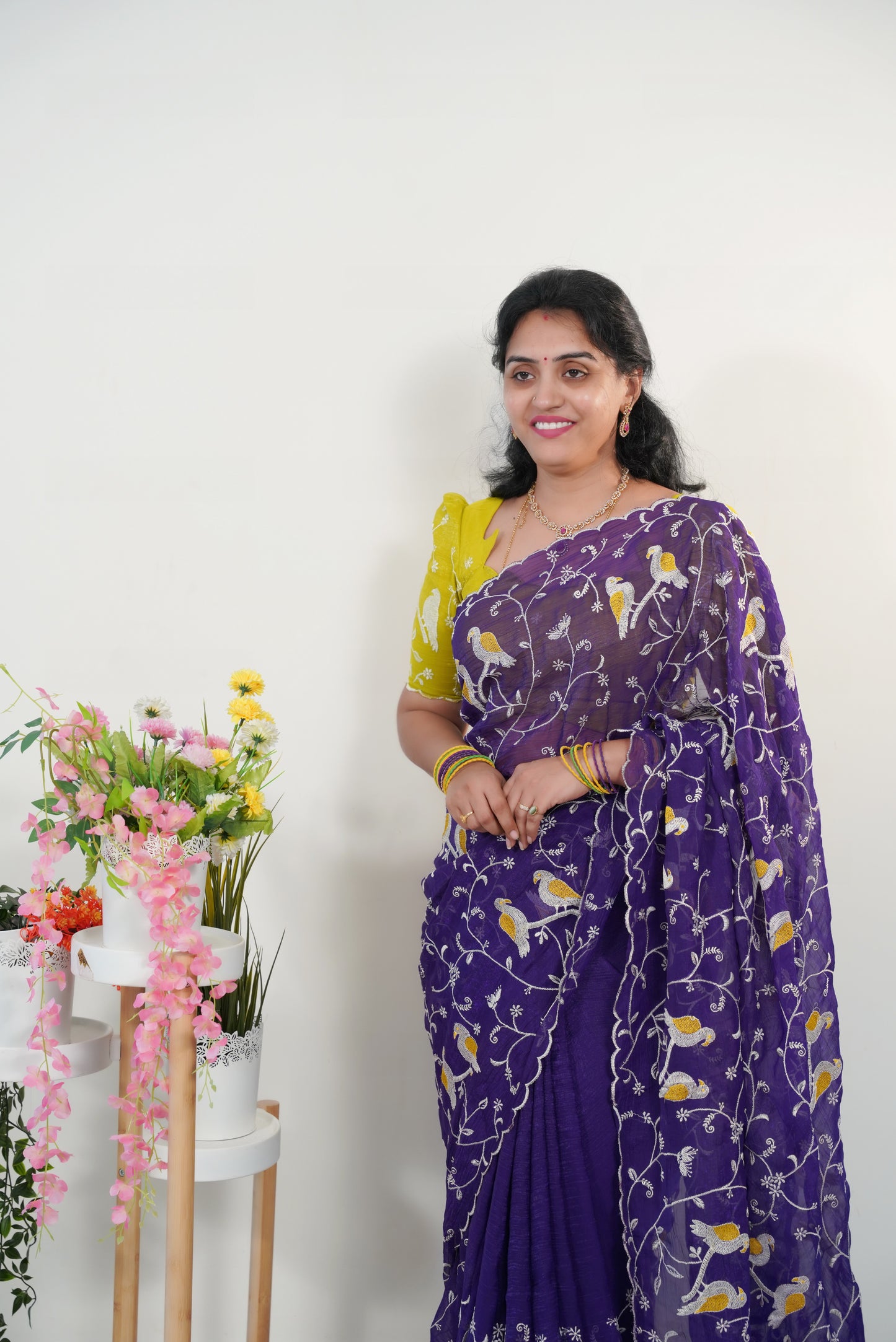 Space silk embroidery cutwork saree-SLS58