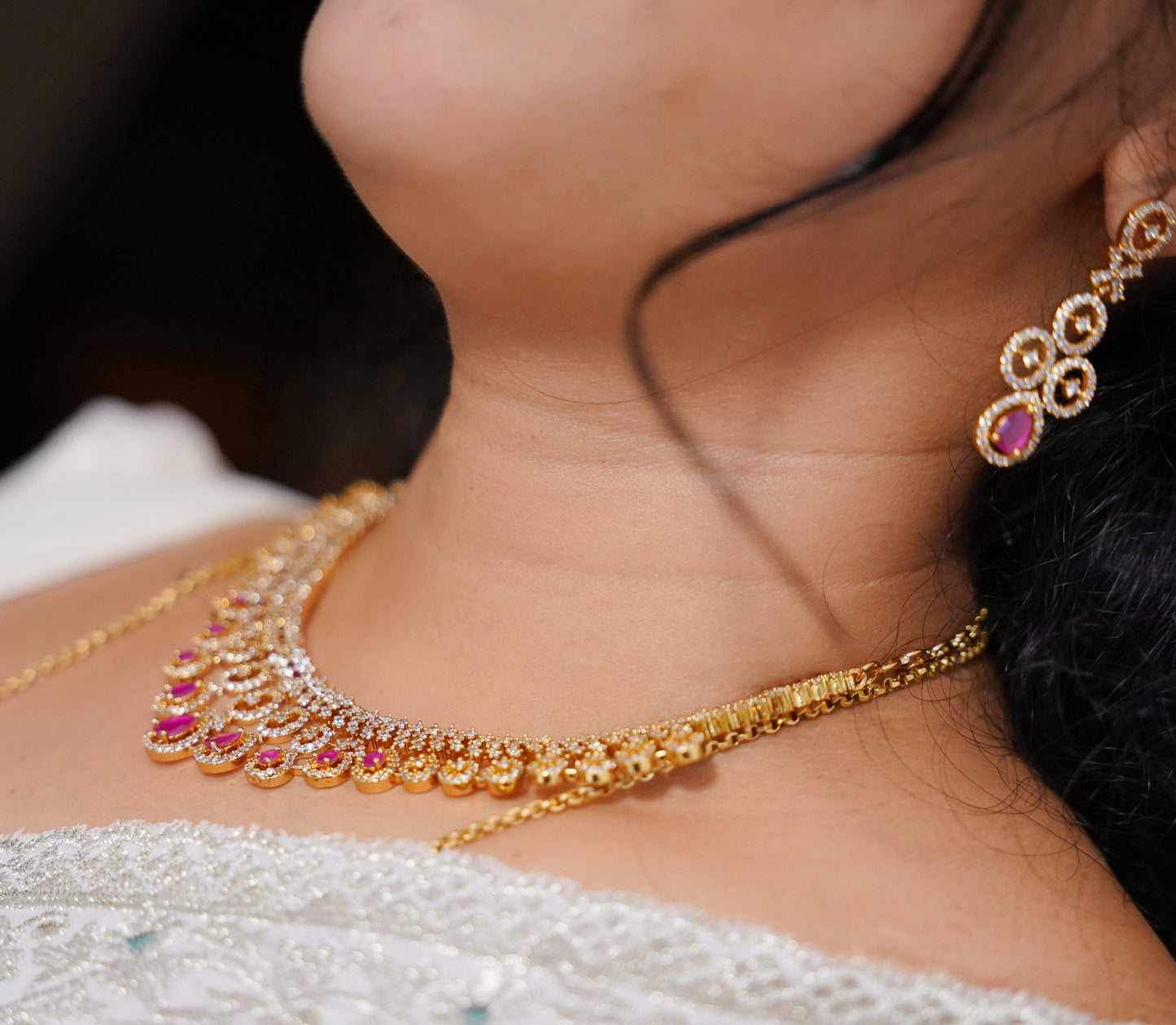 Diamond replica neck set with earings-SLS49J