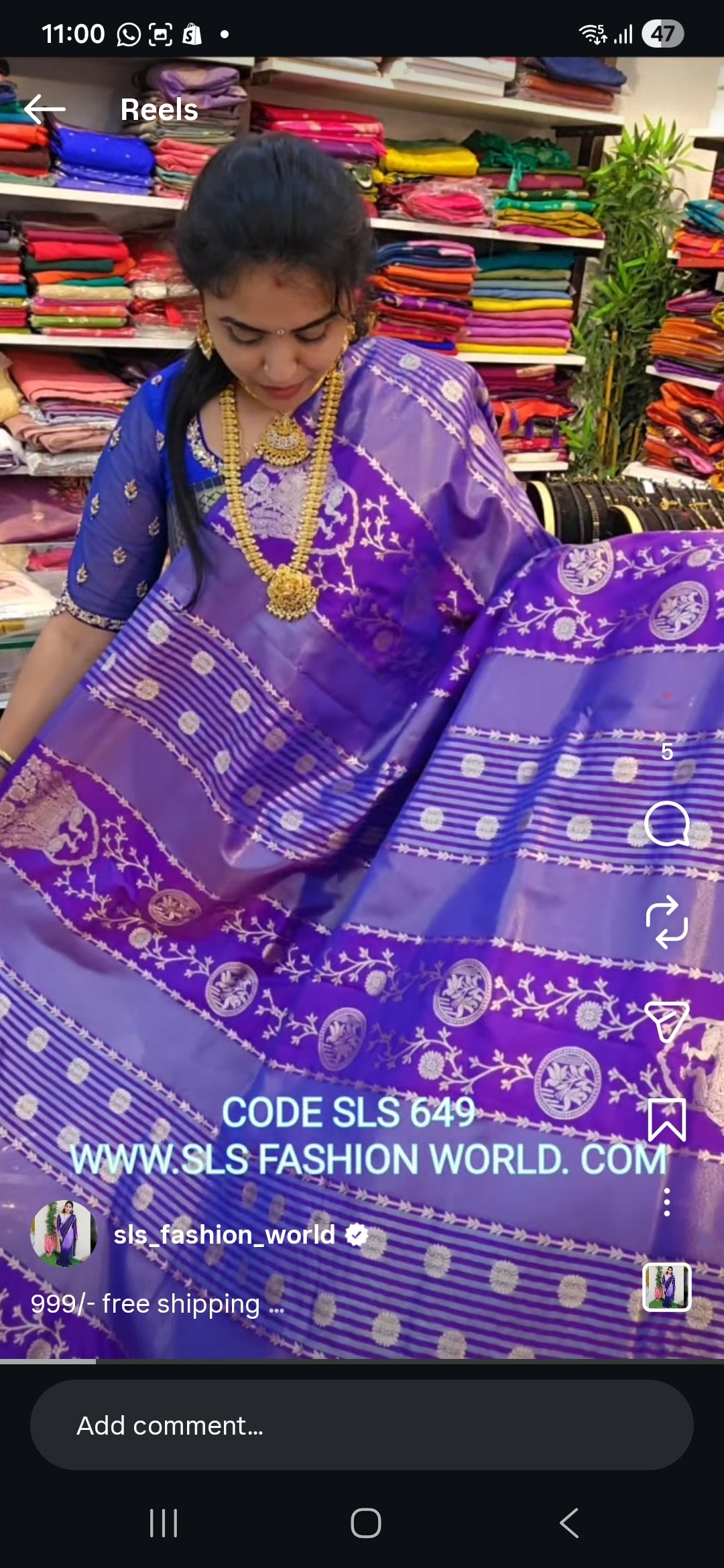 Saree un stiched blouse code SLS 649