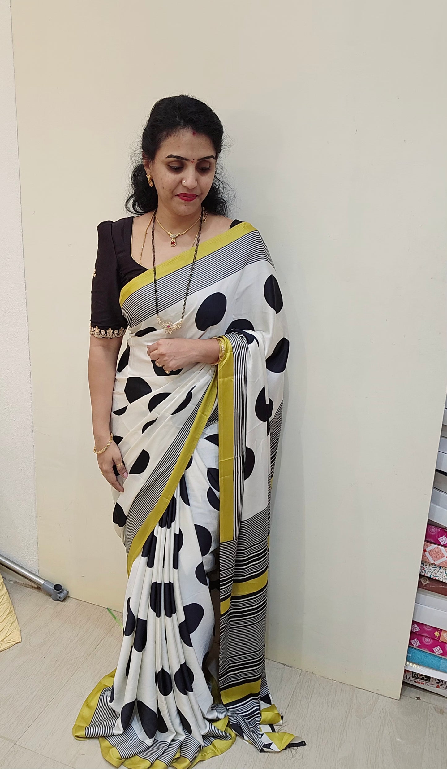 Code SLS 219 japan silk saree polki dots