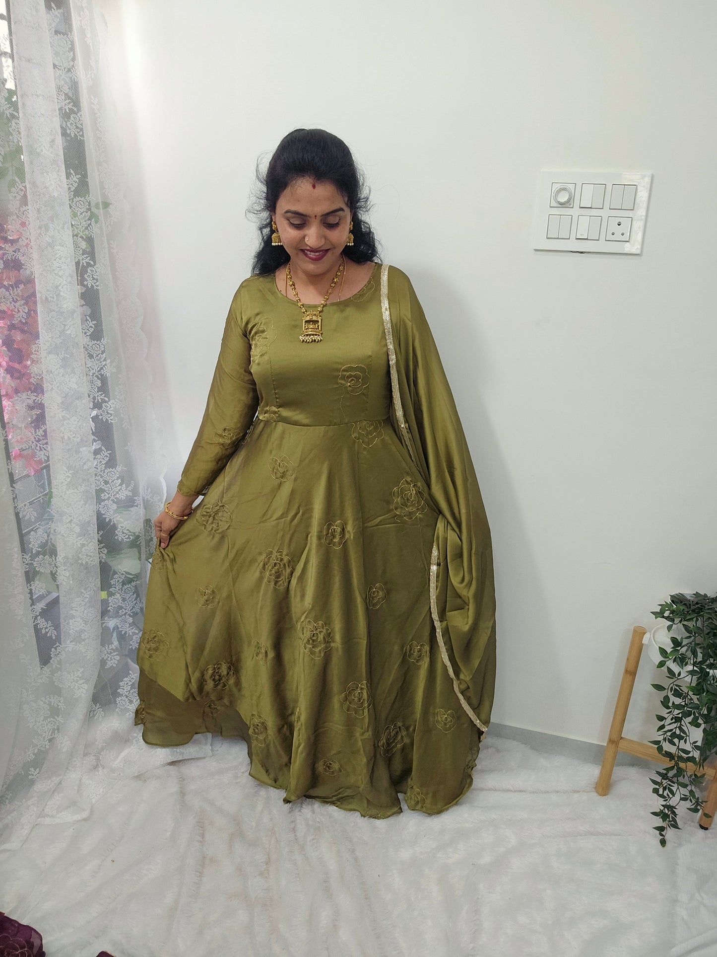 Mehandi green color Frock with duppatta code SLS 465