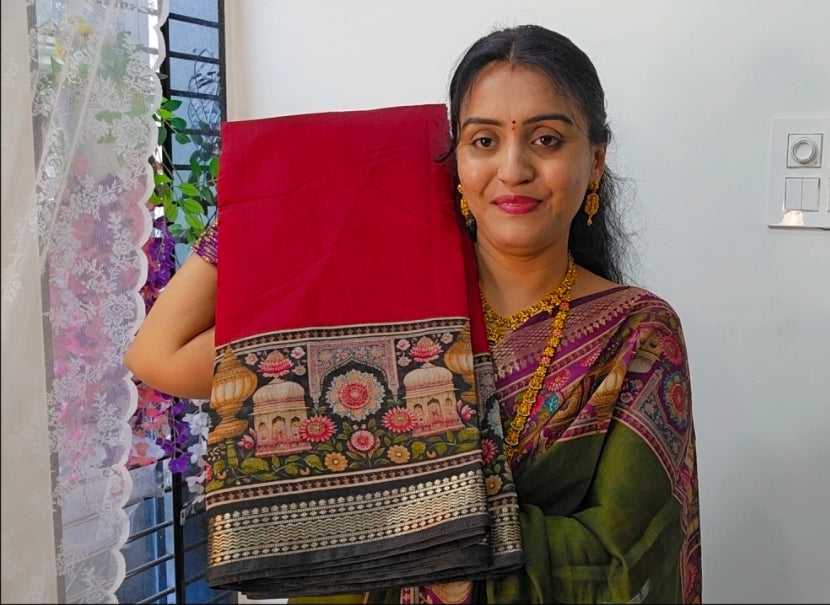 Meroon black colour Saree un stiched blouse code SLS 504