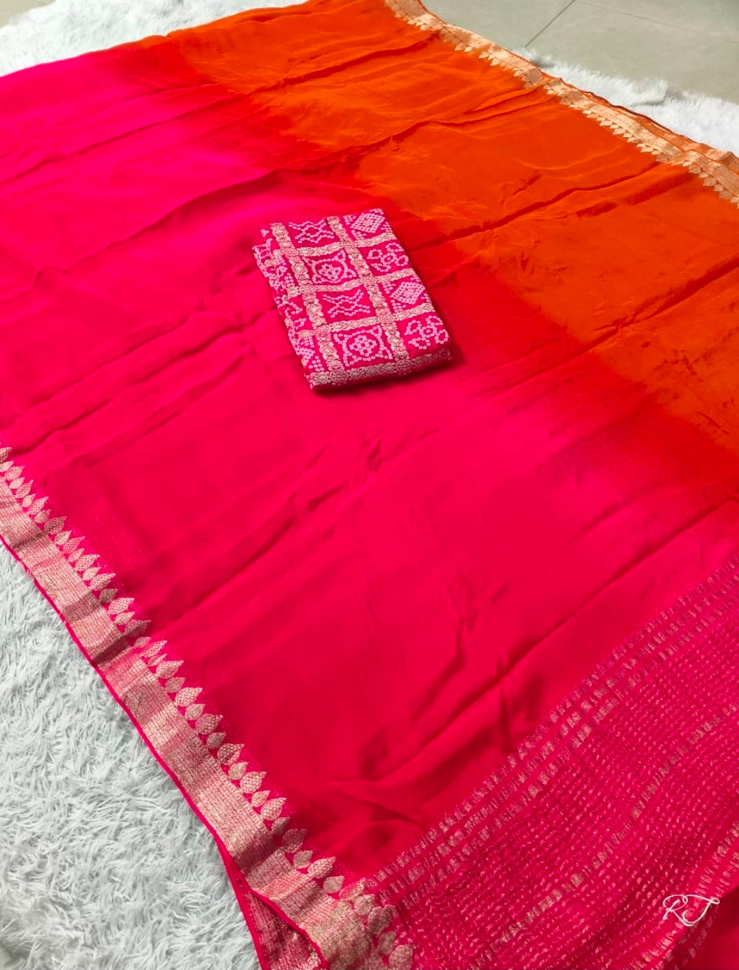 Saree un stiched blouse code SLS 279 chinan Silk shaded 3D saree