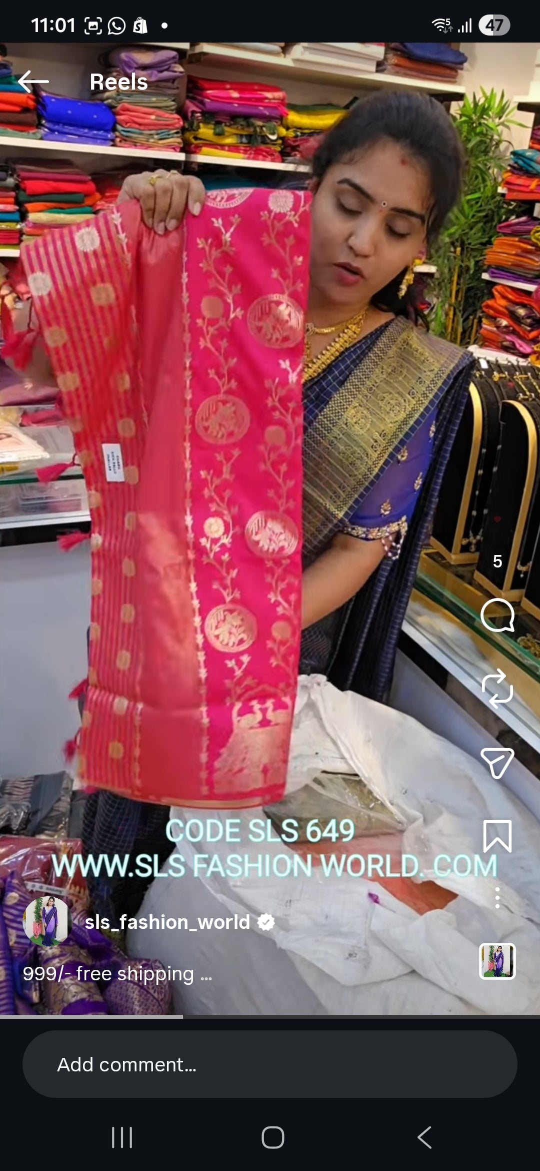 Saree un stiched blouse code SLS 649