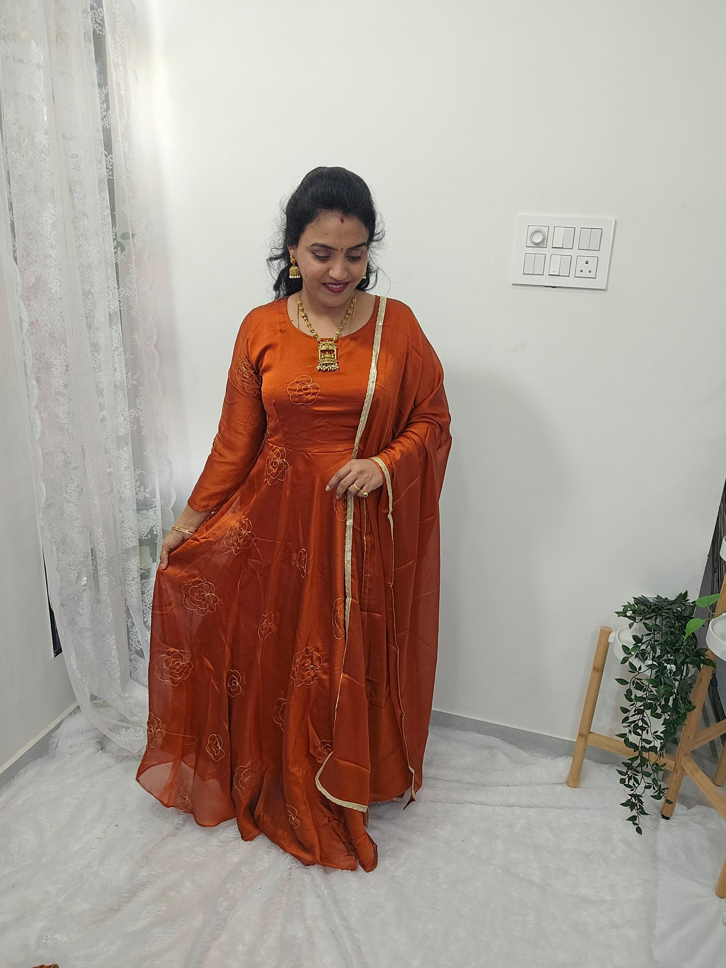 Brick color FROCK with duppatta code SLS 465