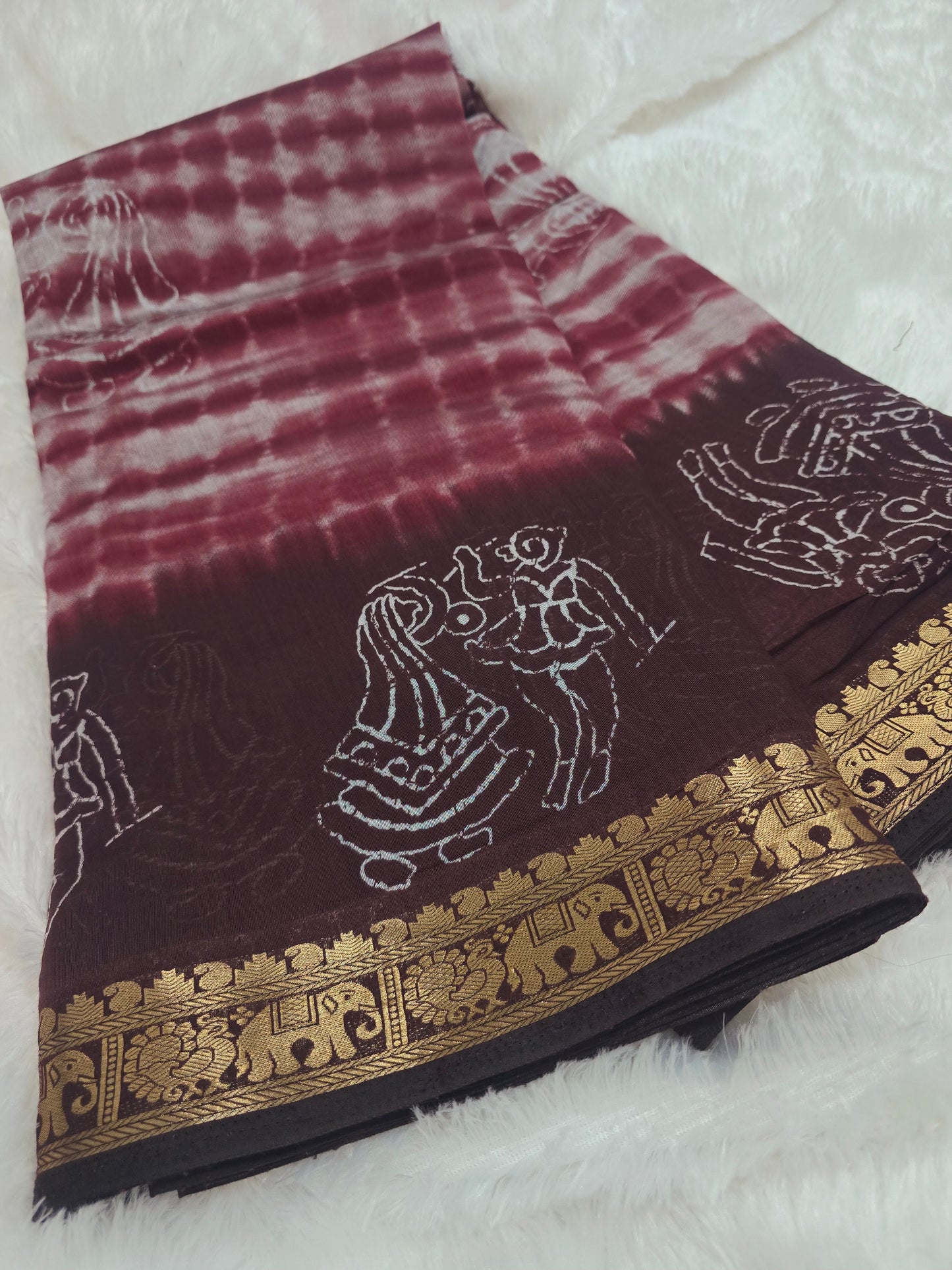 Saree un stiched blouse code SLS 371 meroon coffee
