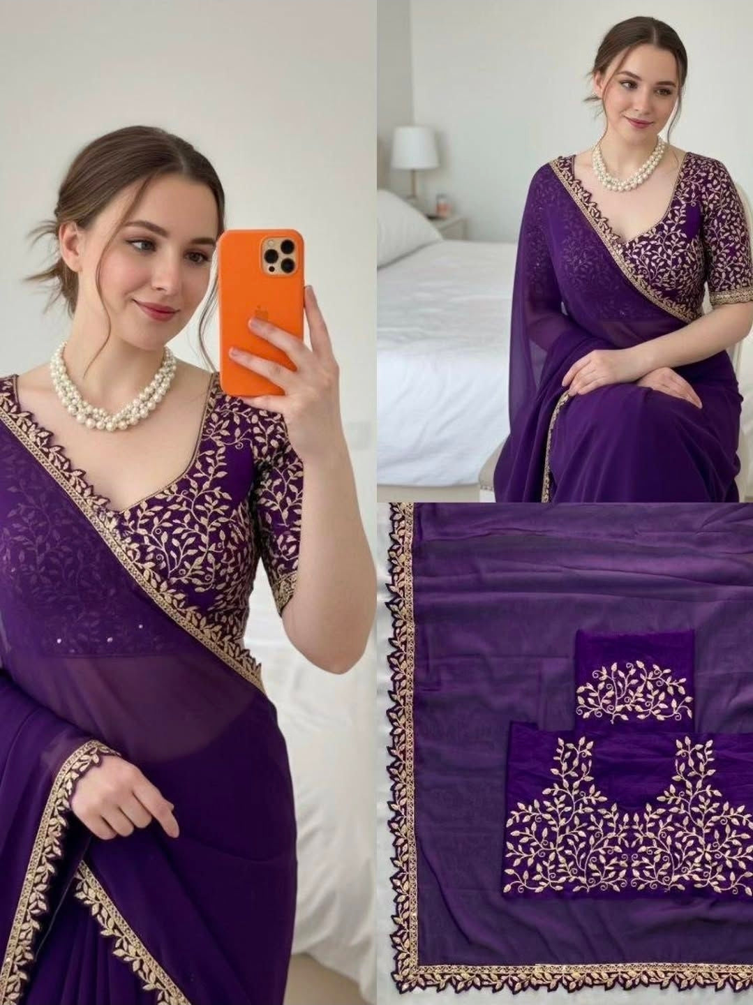 Saree un stiched blouse code SLS 400 purpul color