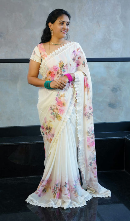 American georgette floral saree-SLS35
