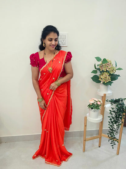 Code SLS 198 ✨ Metallic Georgette Saree ✨