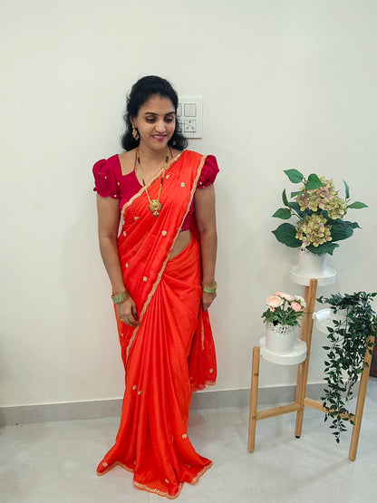 Code SLS 198 ✨ Metallic Georgette Saree ✨