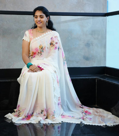 American georgette floral saree-SLS35