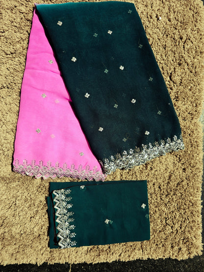 3D georgette cut work saree -SLS41