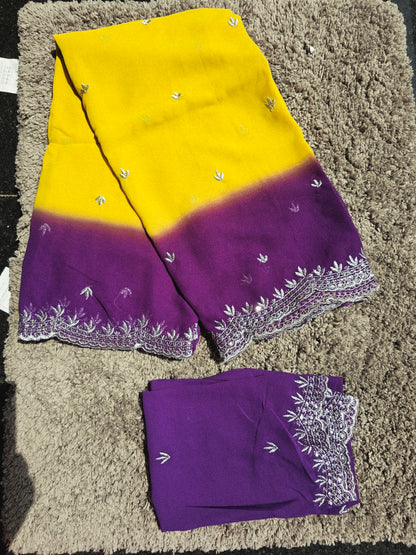 3D georgette cut work saree -SLS41
