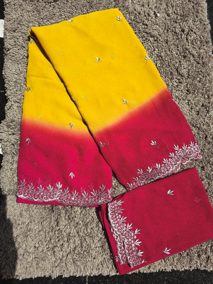 3D georgette cut work saree -SLS41