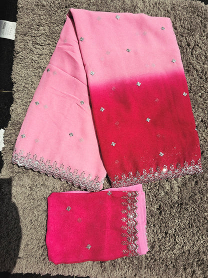 3D georgette cut work saree -SLS41