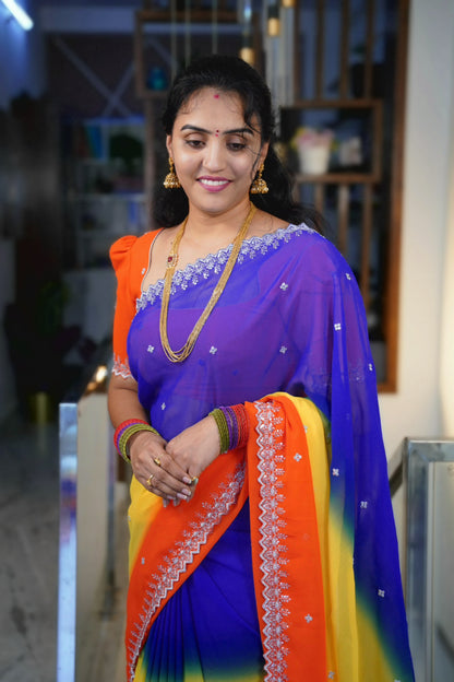 3D georgette cut work saree- SLS15