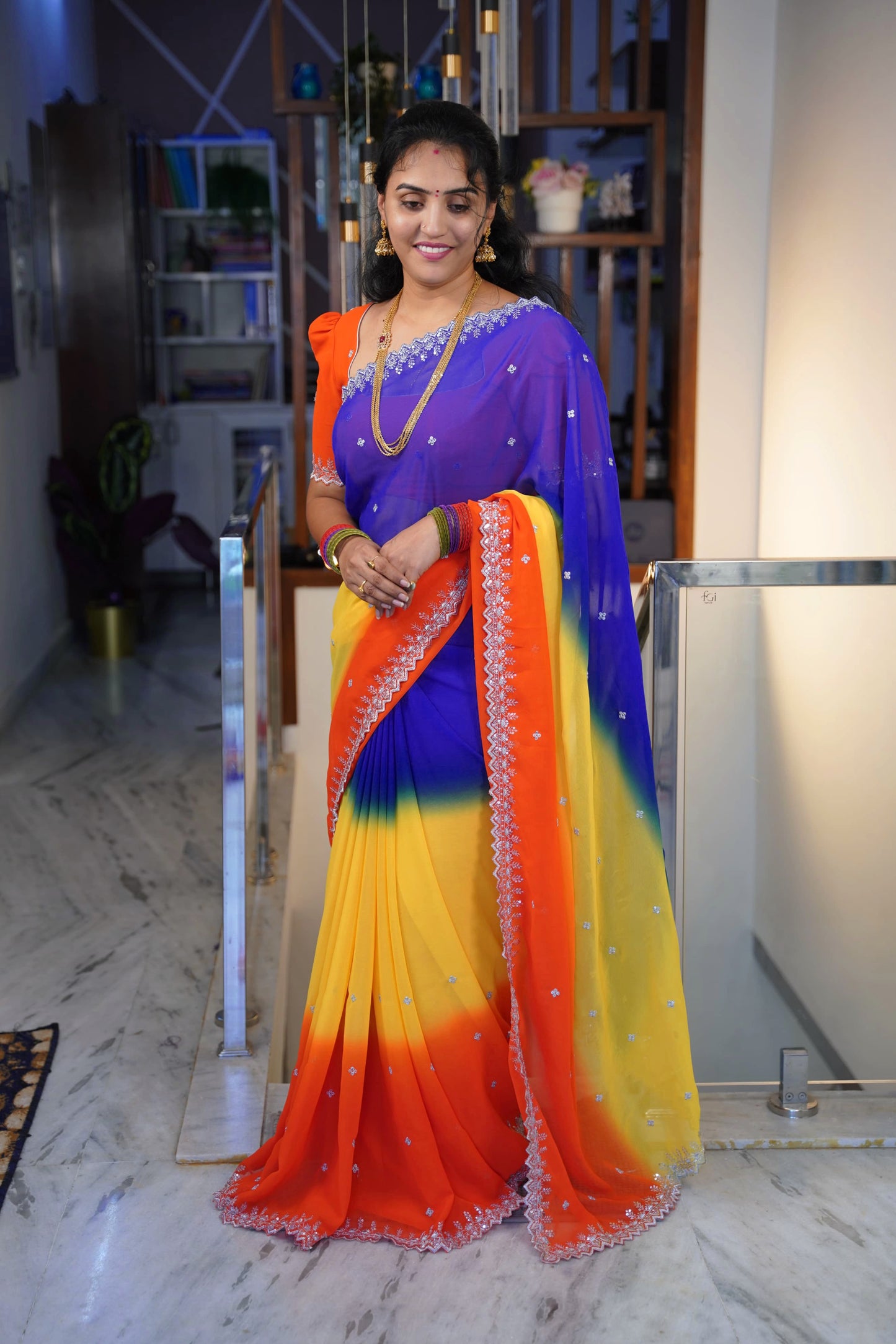 3D georgette cut work saree- SLS15