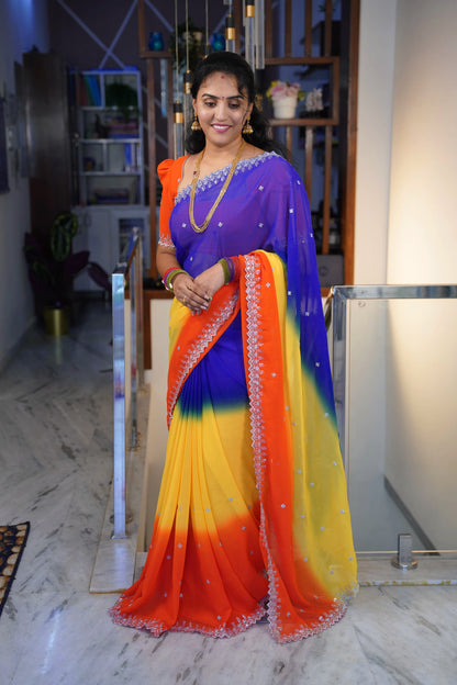 3D georgette cut work saree- SLS15