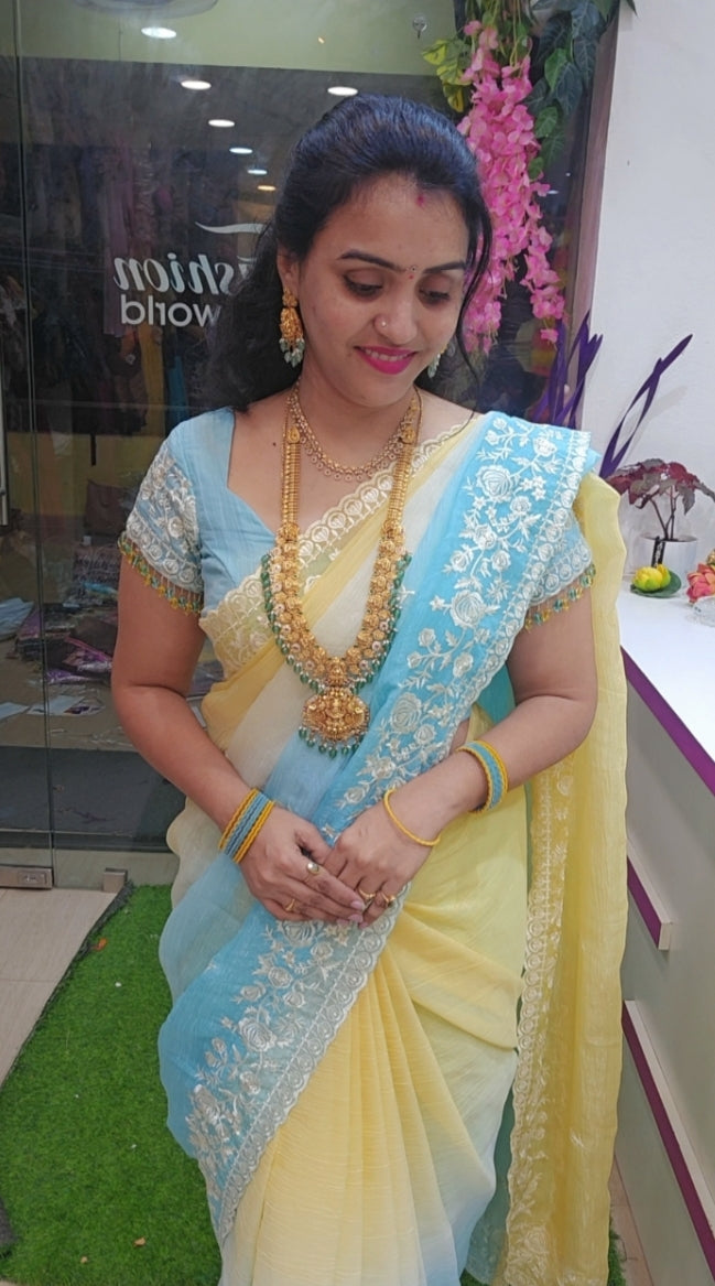 Crunchi crash embroidery work border saree-SLS22