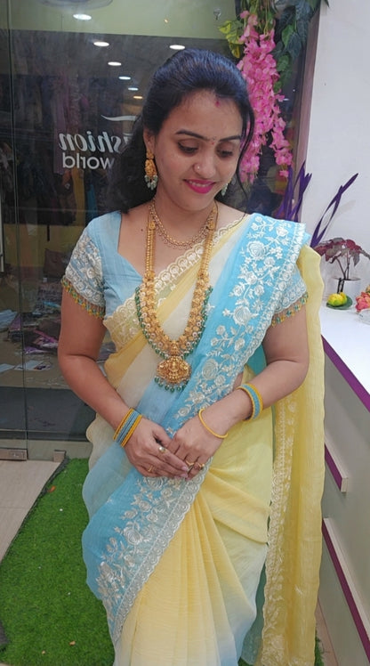 Crunchi crash embroidery work border saree-SLS22