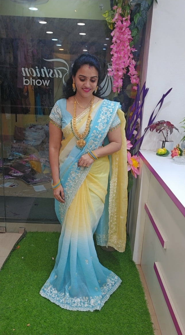 Crunchi crash embroidery work border saree-SLS22