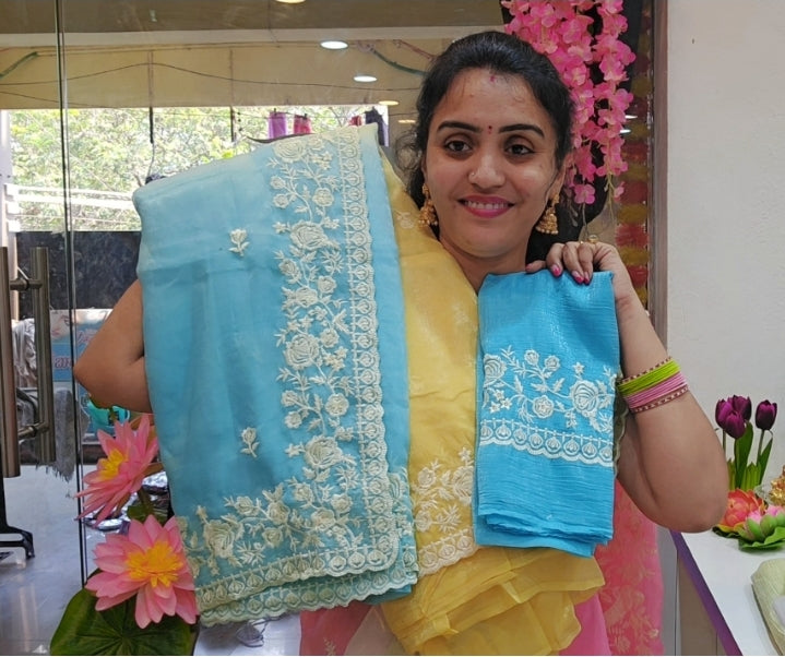 Crunchi crash embroidery work border saree-SLS22