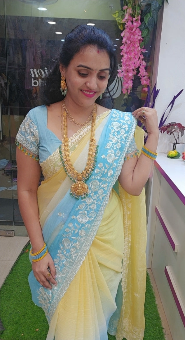 Crunchi crash embroidery work border saree-SLS22