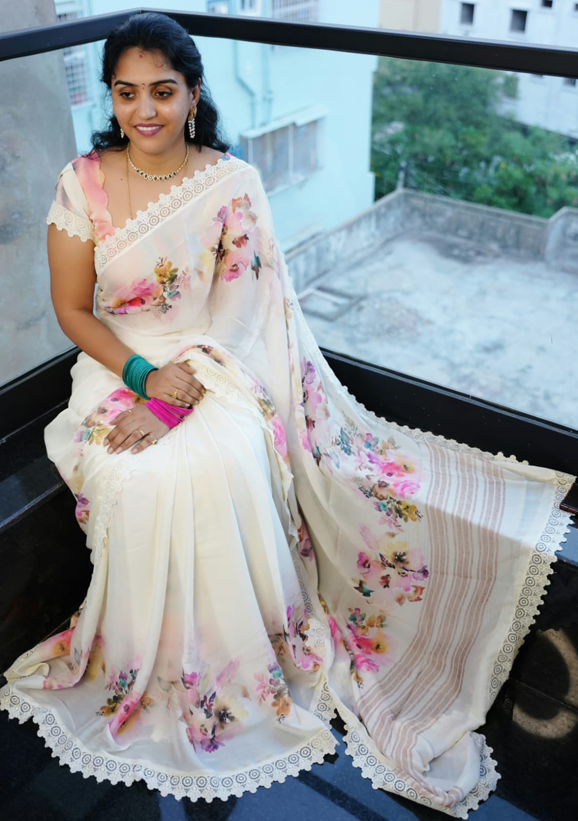 American georgette floral saree-SLS35