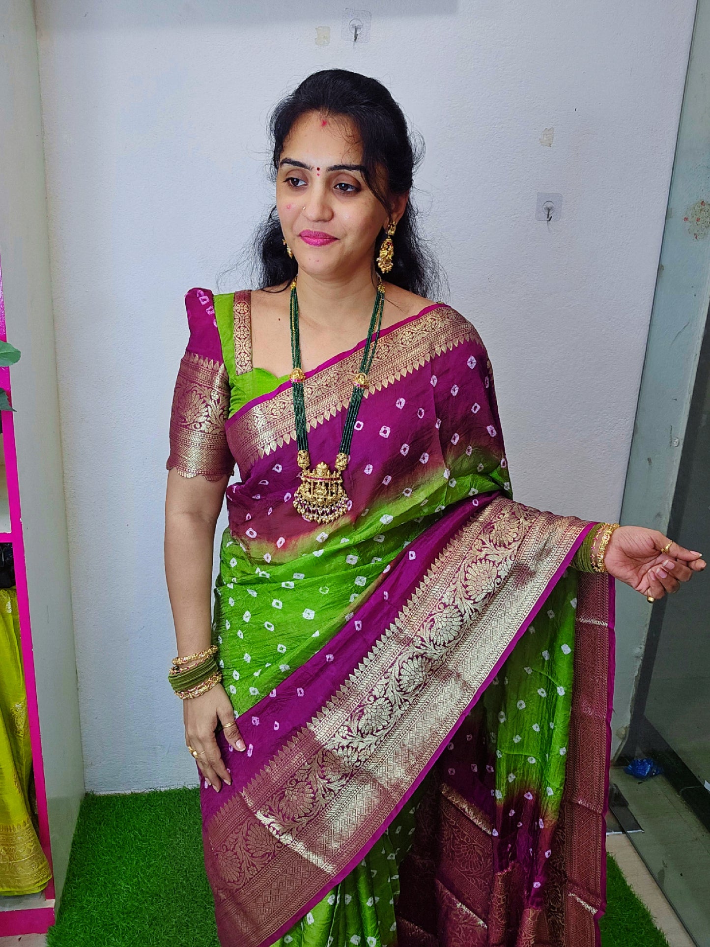 Viscose Kanchipuram Bandhani Sarees - SLS14