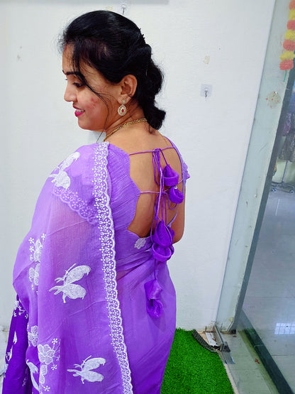 Space silk heavy cut work saree- SLS61