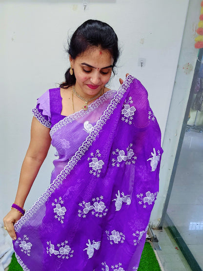 Space silk heavy cut work saree- SLS61