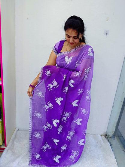 Space silk heavy cut work saree- SLS61