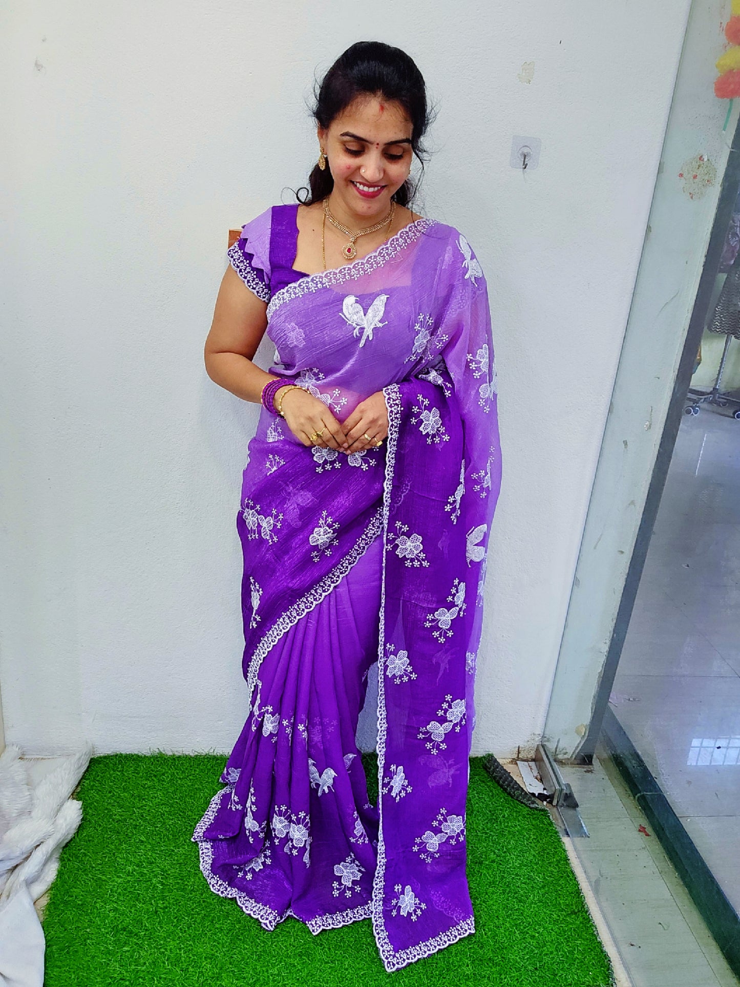 Space silk heavy cut work saree- SLS61