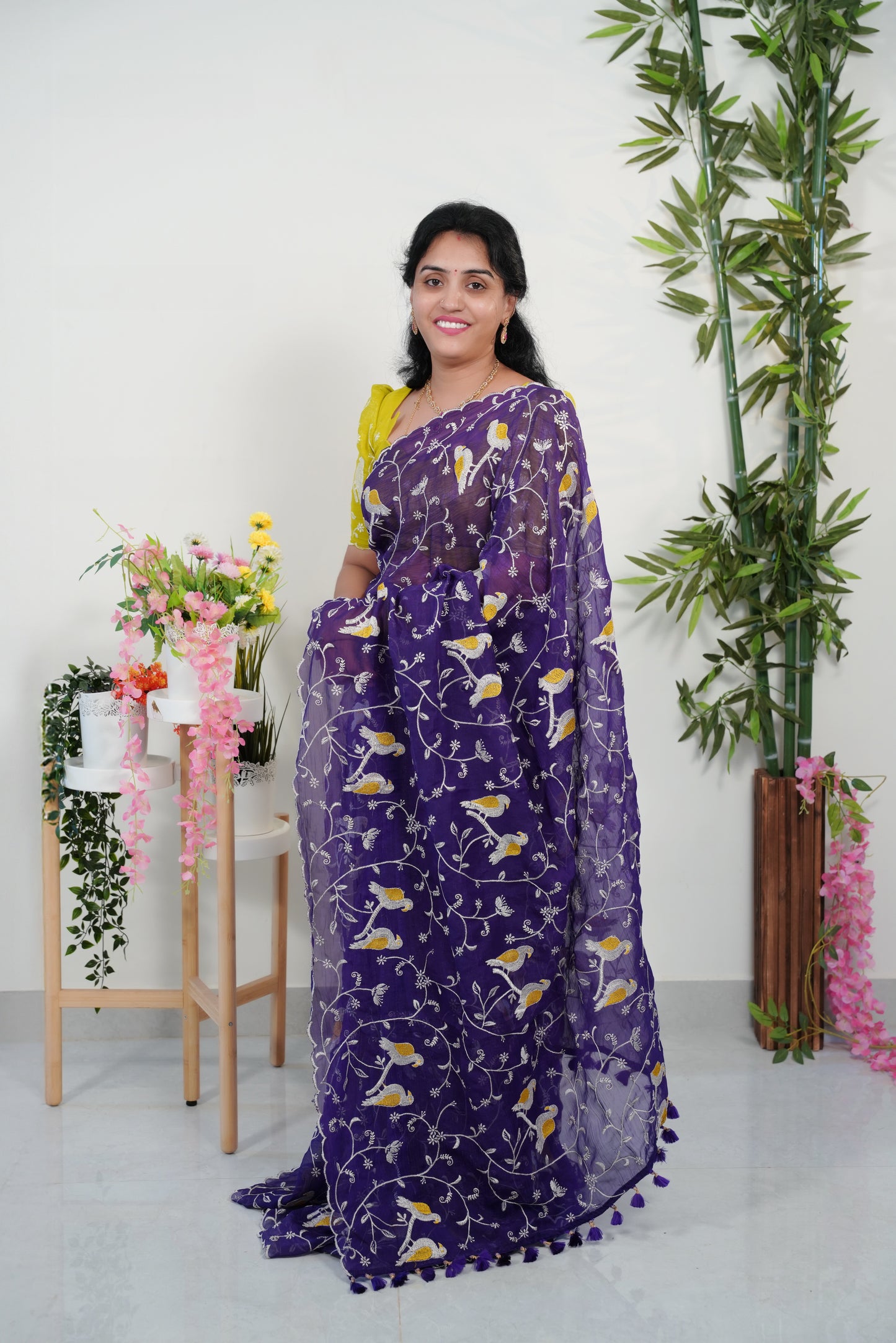 Space silk embroidery cutwork saree-SLS58
