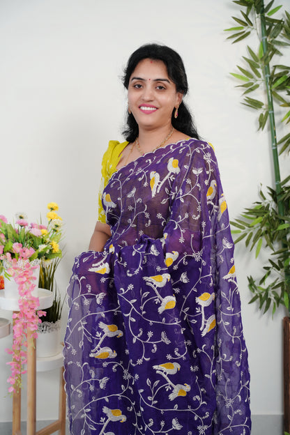 Space silk embroidery cutwork saree-SLS58