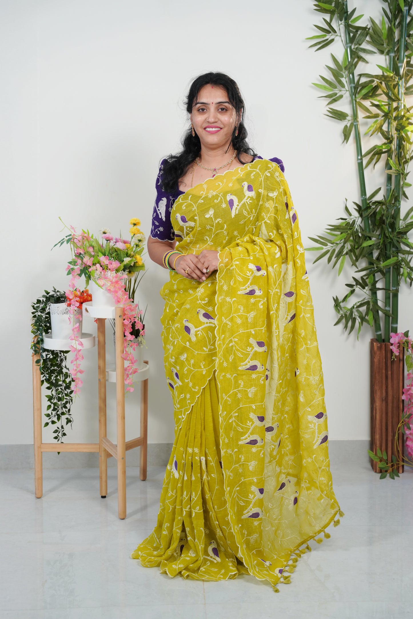 Space silk embroidery cutwork saree-SLS58