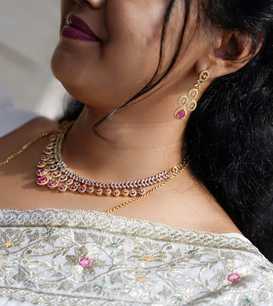 Diamond replica neck set with earings-SLS49J