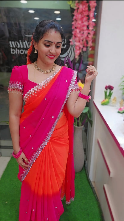 3D georgette cut work saree -SLS41
