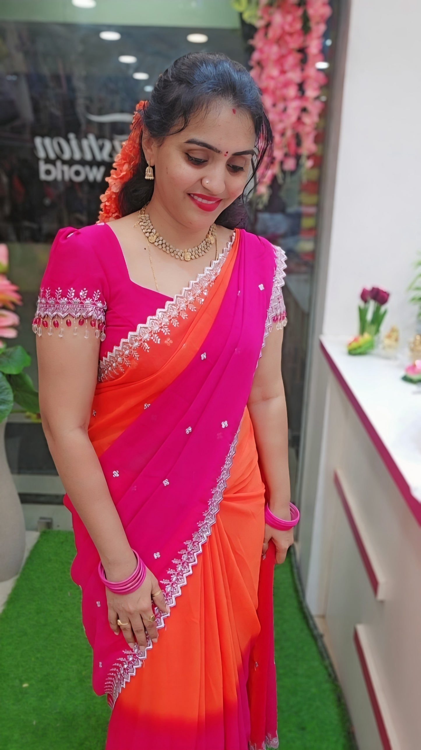 3D georgette cut work saree -SLS41