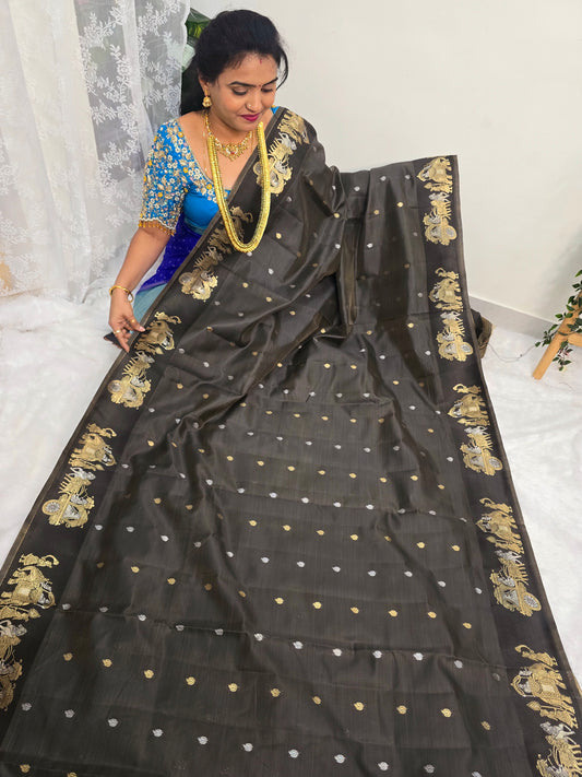 Black saree Saree un stiched blouse code SLS 416