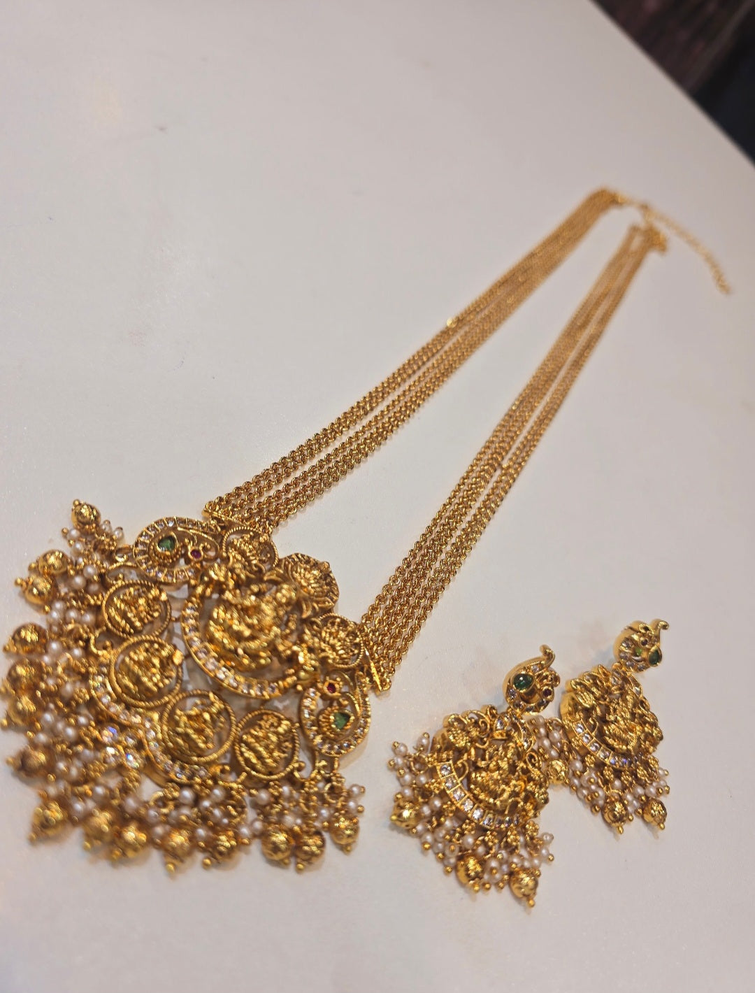Long  chandraharam with earrings code SLS 429J