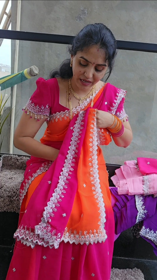 Code SLS 216 saree un stiched blouse pink orange color