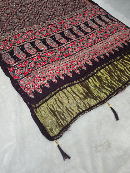Coffe color Saree un stiched blouse code SLS  651