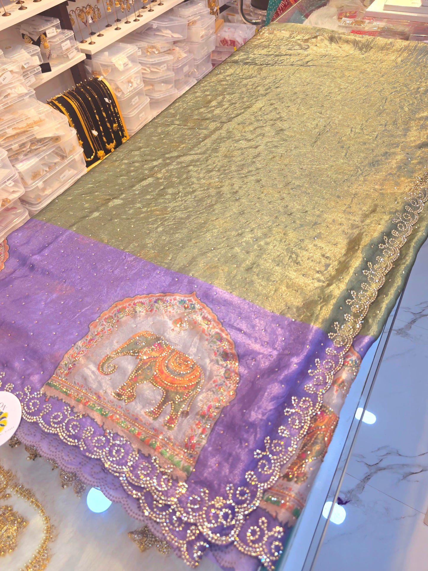 Saree un stitched blouse - SLS 230 green lavender