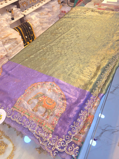 Saree un stitched blouse - SLS 230 green lavender