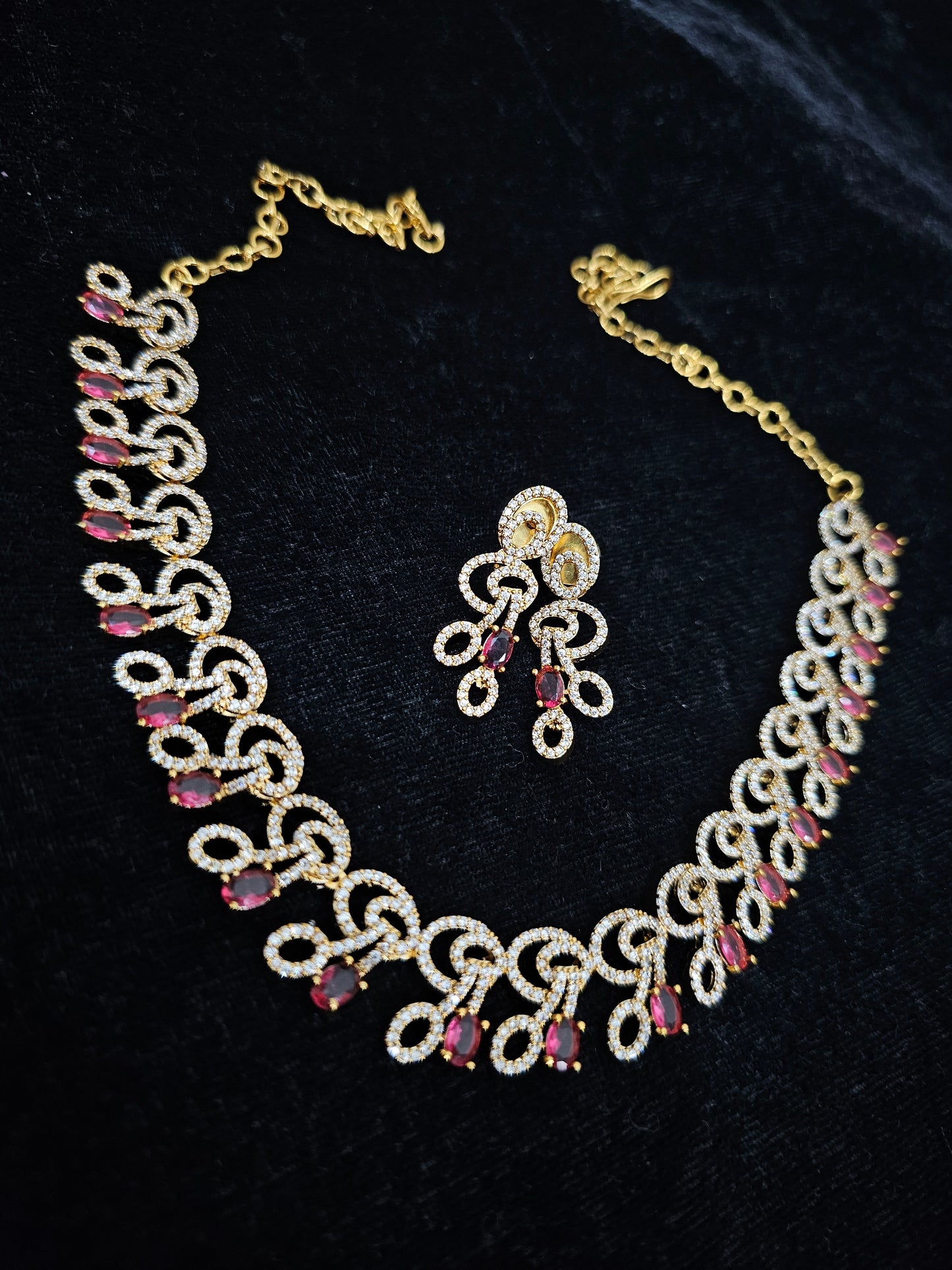 Pink ( rubi ) Neck set with earrings code SLS 724J