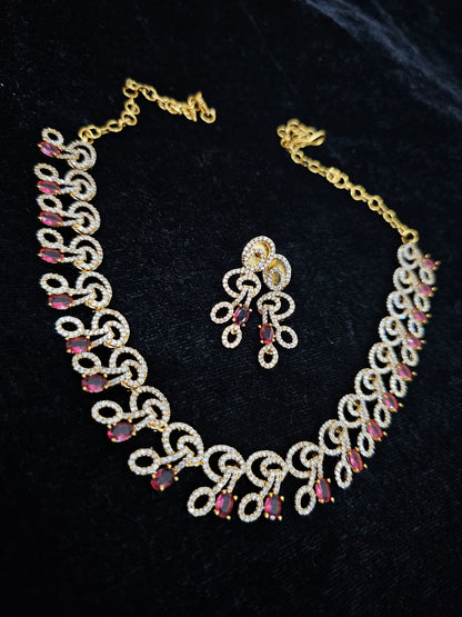 Pink ( rubi ) Neck set with earrings code SLS 724J