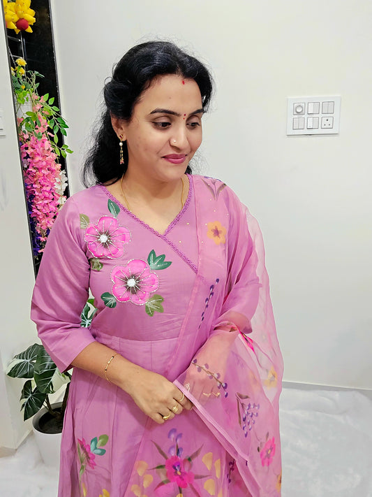 hand paint  3 peace kurthi set Code SLS 374