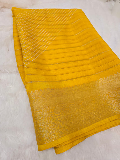 Yellow color Saree un stiched blouse code SLS 296