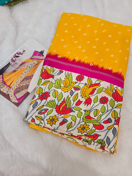 Yellow saree Saree un stiched blouse code SLS 297